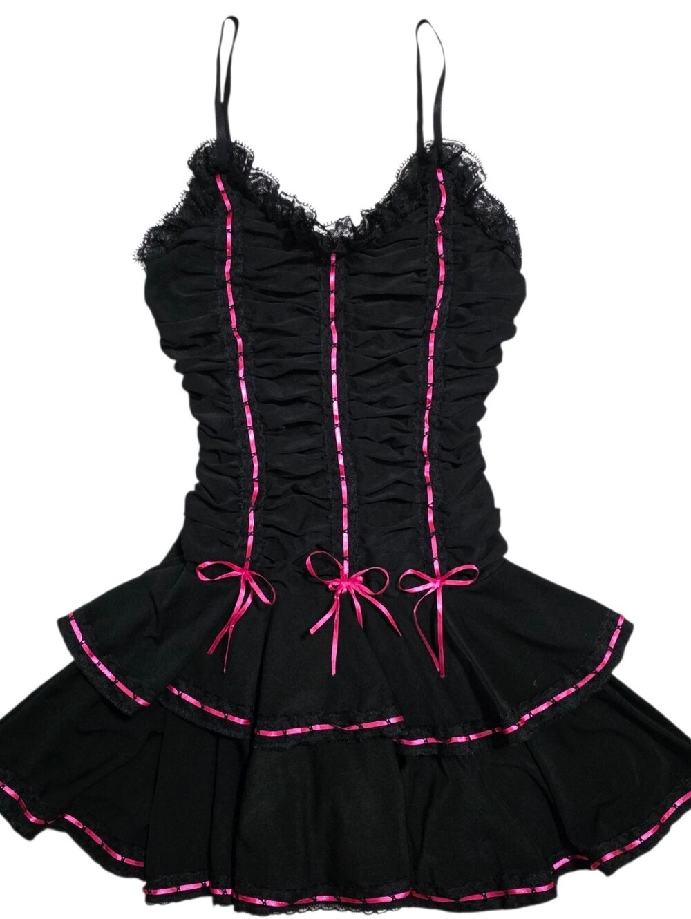 Spazm Paris hopping and black stretchy euro minidress with bow and ribbon detail